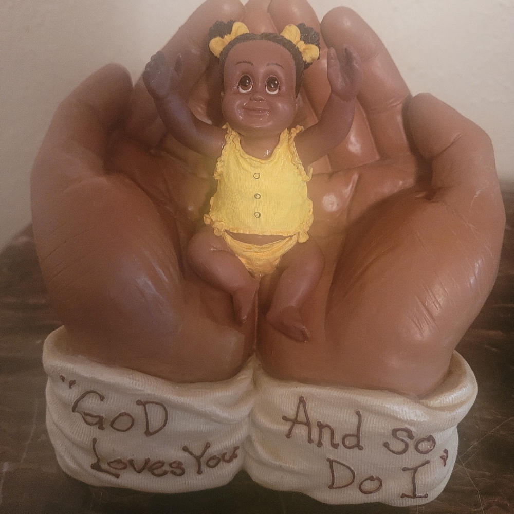In His Hands God Loves You African American figurine